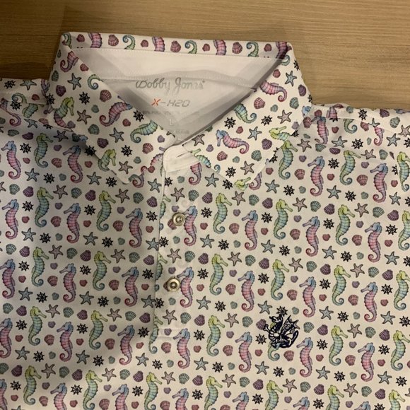 Bobby Jones Men's Large Polo/Golf Shirt with seahorse and seashell design - Picture 3 of 6